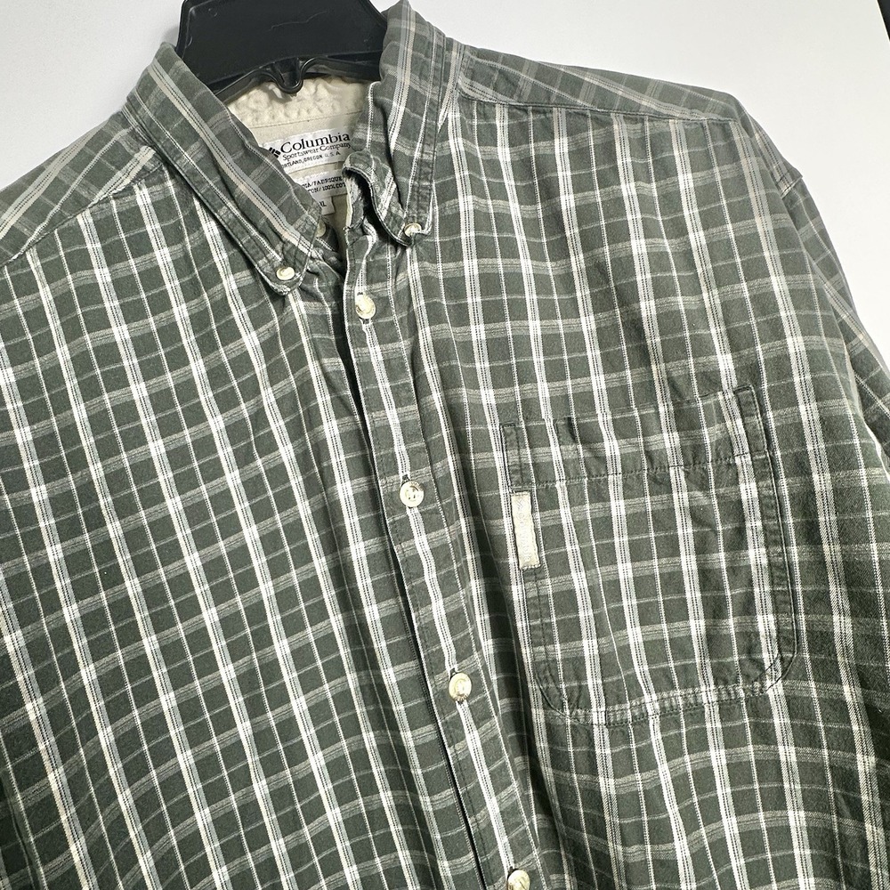 Columbia Mens Size XL Plaid Button Shirt Cotton Long Sleeve Green Y2K